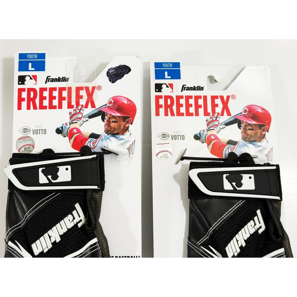 Franklin Freeflex Batting Gloves Youth Large Black White New MLB Baseball 2 Pair